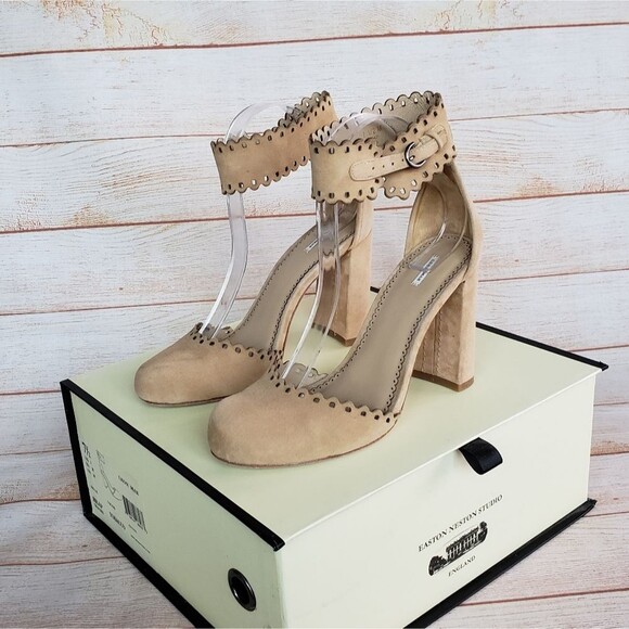 Shoes - Leon Max/Max Studio Heap Kid Suede Ankle Strap Block Heel Pumps